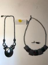 (2) Dark Shape Costume Necklaces & Earrings
