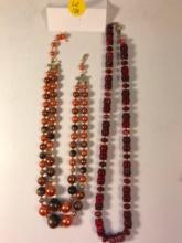(2) Beaded Chain Costume Necklaces - 1 Red, 1 Orange