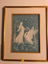 Framed George McMonigle Leda and the Swan Original Porcelain Tile Art