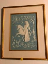 Framed George McMonigle The Lady and the Unicorn Original Porcelain Tile Art