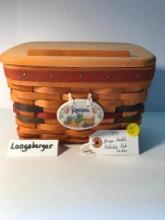 Longaberger 1994 Recipe Basket w/ Protector, Lid, & Tie-On