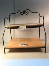 Longaberger 2-Tier Wrought Iron Wood Shelf Stand
