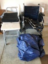 wheel chair, shower seat and air mattress