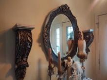 Decorative Oval Mirror and Wall Sconces