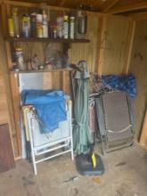 Umbrella and Stand, Folding Chairs, Sprays