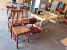 Rolling Work Table, 3 Chairs, & Office Chairs