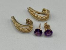 14k gold amethyst stud earrings with 14k gold jackets 3.2 DWT