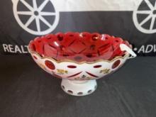 Bohemian Cased Glass Large Cranberry Bowl