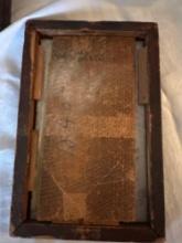 Early wooden box- signed 1840 small mirror- advertising box - Pictures lot