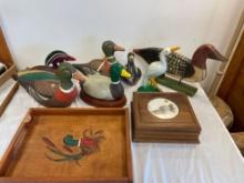 Duck Figurines and Tray and Box
