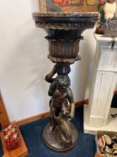 Bronze Child and Dog Statue with Marble Top