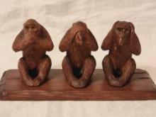 Vintage "Hear, See, Speak No Evil" carved wooden monkeys