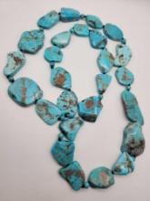970 carats of natural turquoise sliced nugget beads necklace