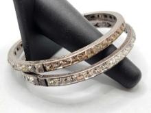 (2) Art Deco sterling silver chanel set crystal hinged bangle bracelets