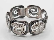 Unusual Mexican sterling silver panel bracelet