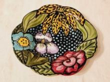 Vintage 1980s artist signed floral art pottery bowl