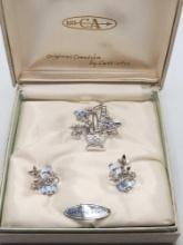 Vintage Carl-Art sterling silver & rhinestone pin & earrings