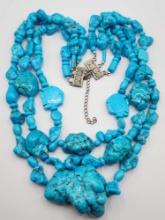 Massive blue stone beaded necklace, turquoise color