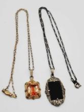 (2) Art Deco pendant necklaces