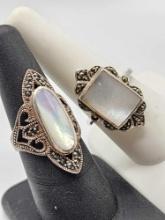 (2) sterling silver Mother of Pearl marcasite rings