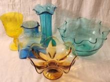 Vintage colored glass: Blenko & Viking vases and bowls