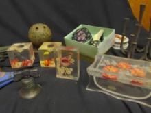 Lucite Candle Holders Box and decorative lot