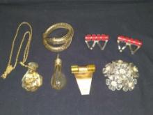 Costume Jewelry lot Snake metal mesh bracelet slides brooch & pins