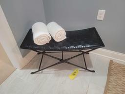 Metal frame leather seat bench with towels