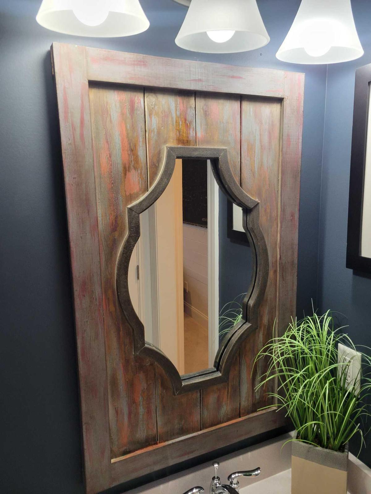 Distressed paint bathroom mirror