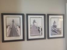Set of 4 framed black and white Lighthouse photos signed