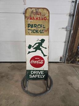 Coca Cola Double Sided Wooden Sign w/ Metal Base