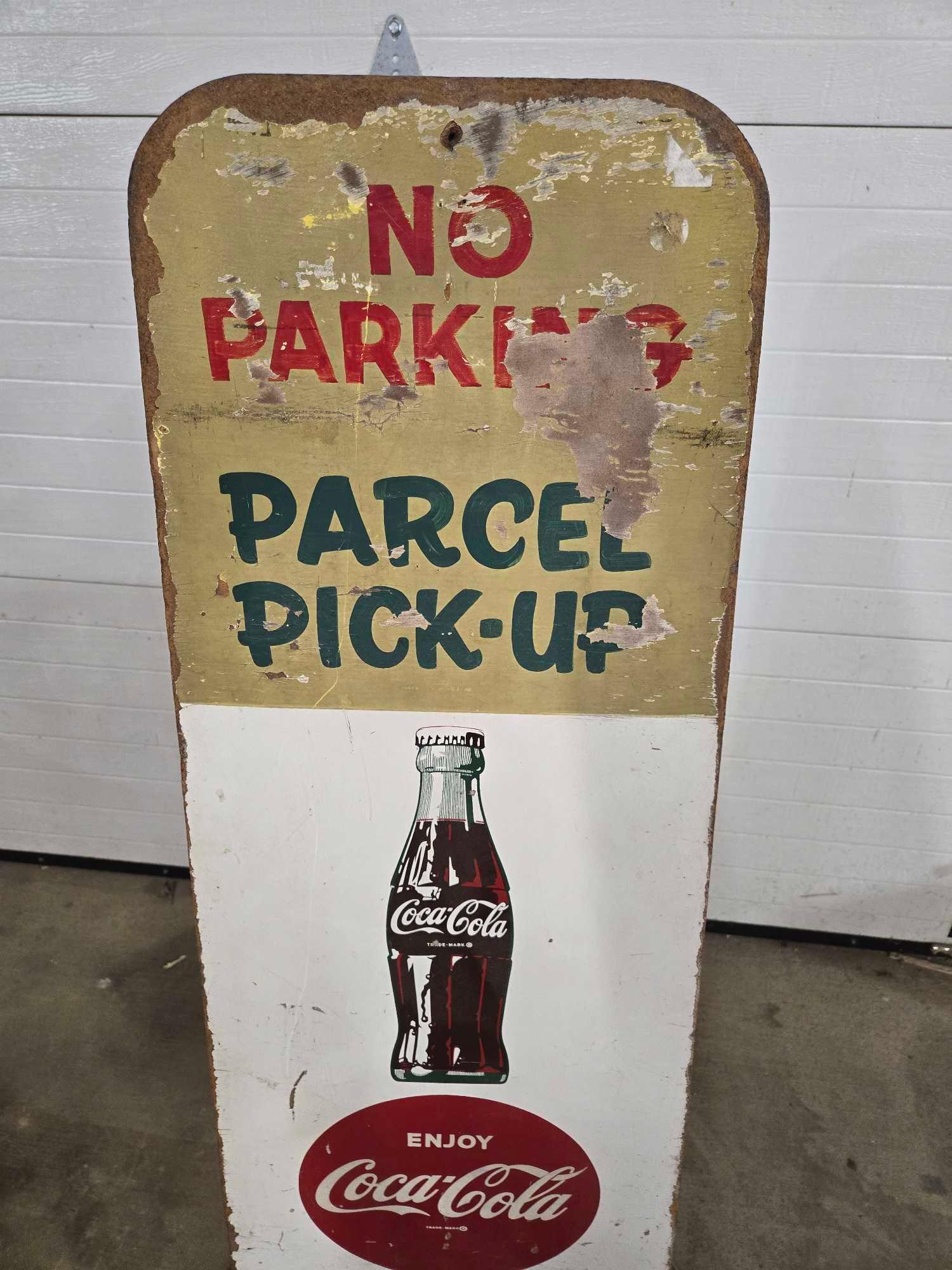 Coca Cola Double Sided Wooden Sign w/ Metal Base