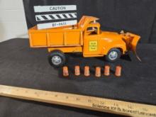 Tonka Toys State Hi-Way Dept Truck w/ Pressed Steel Road Sign & Barrels