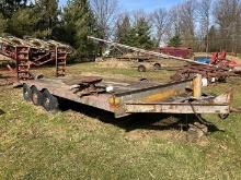 1973 8 ft X 16 ft trailer with beavertail and ramps, tri-axle pintle hitch, NO TITLE