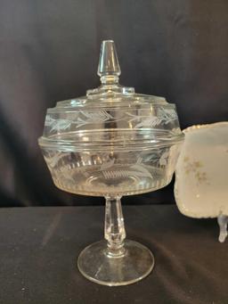 EAPG George Duncan Candy Compote 1880s, Relish Carlsbad china, Roman Rosette creamer c1898