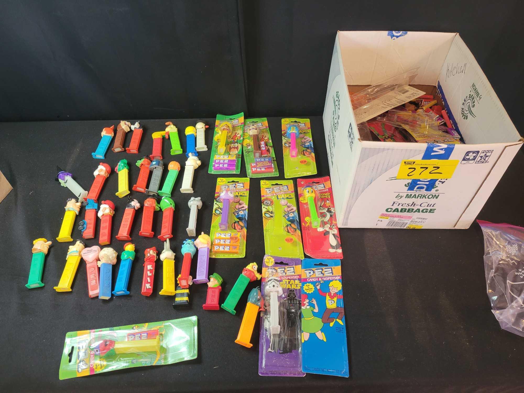 Large box of loose Pez and some in packs, Star Wars, Looney Tunes, Disney