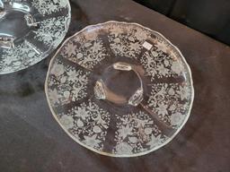 Cambridge Wildflower 12 and 14 inch Torte etched platters
