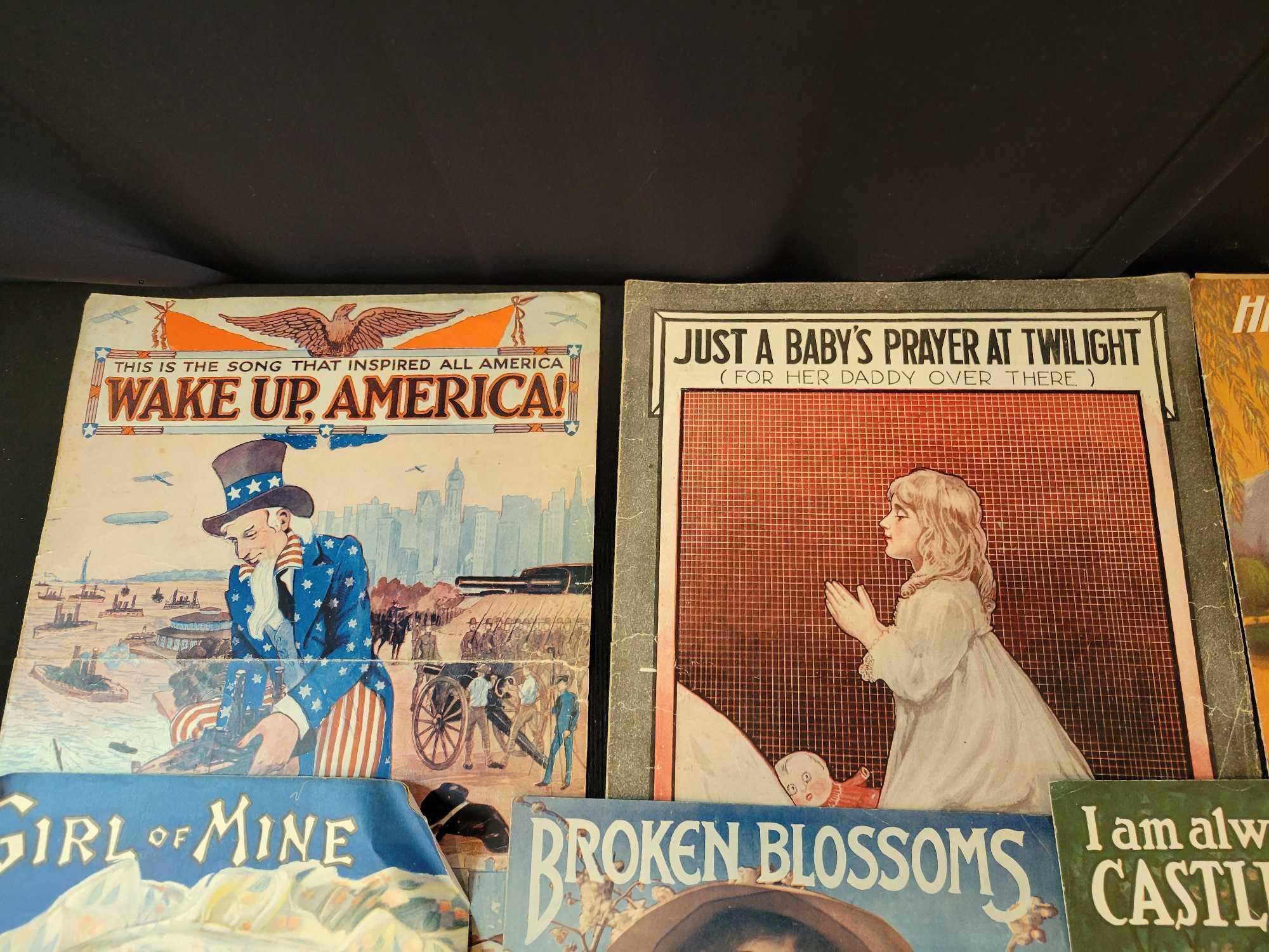 Box lot of early sheet music with unusual and artistic covers