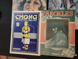 Box lot of early sheet music with unusual and artistic covers