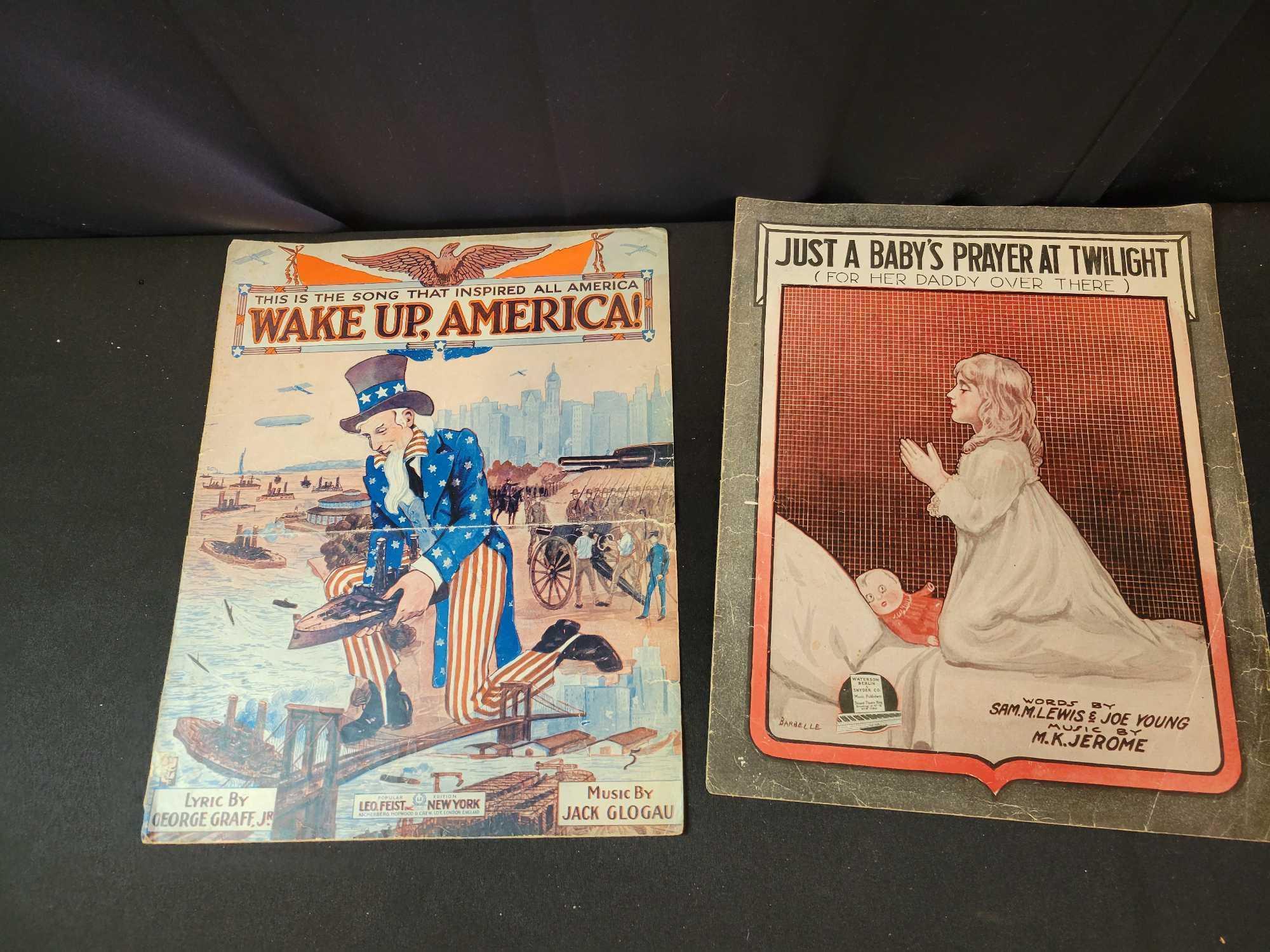 Box lot of early sheet music with unusual and artistic covers