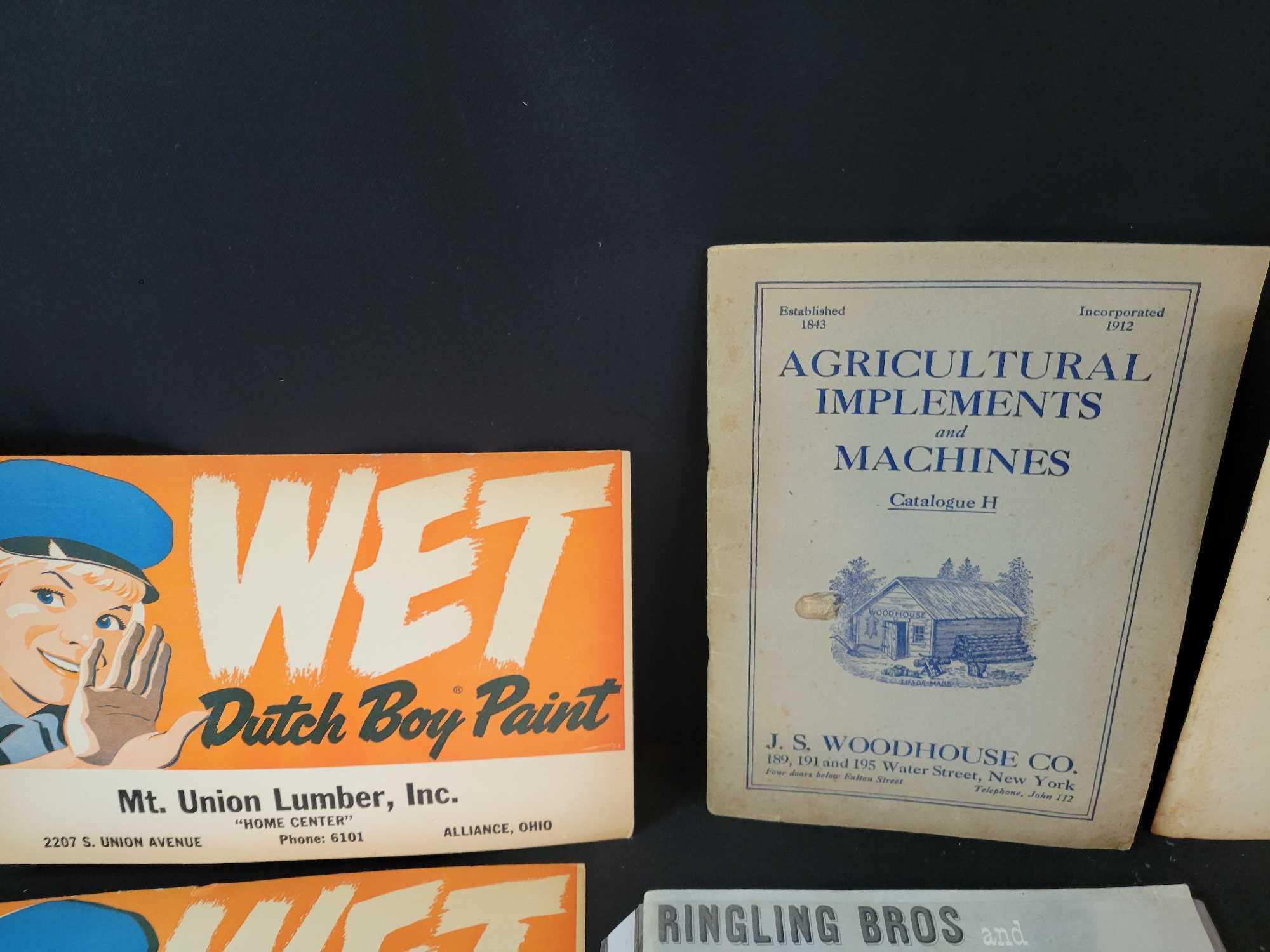 Agricultural implements, Frank Lloyd Wright books, Mt. Union Lumber advertising, Rockwell poster