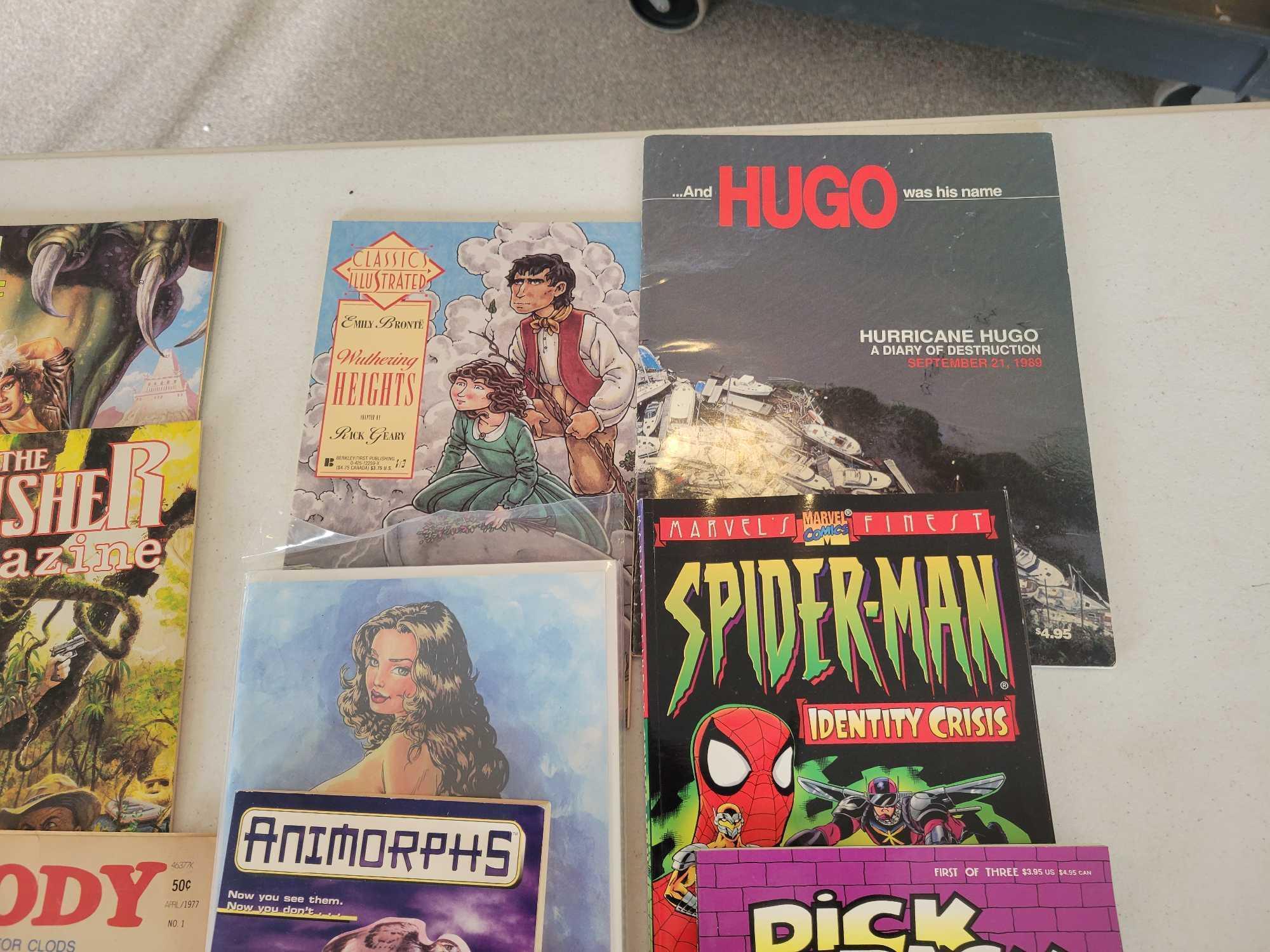 Group of comic books, Black Widow, Deadpool, Spider man and adult themed comics