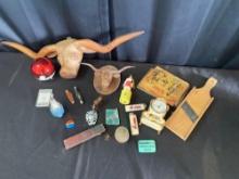 Vintage Collectibles, wood longhorns, pocket knives