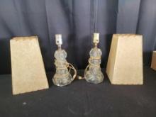 MCM glass bedroom lamps with vintage shades