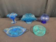 Blue glassware, Fenton, moon and star banana dish, divided dish