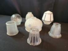 Group of antique light shades, frosted, milk and clear glass