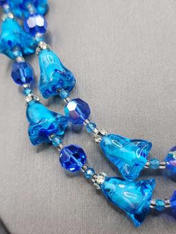 Gorgeous vintage blue art glass & rhinestone VENDOME necklace