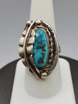 Vintage Native American Indian sterling silver & turquoise ring, size 9