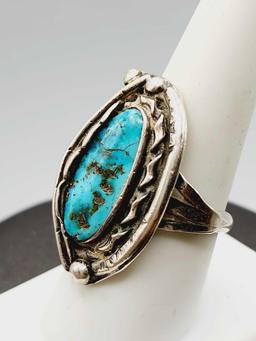 Vintage Native American Indian sterling silver & turquoise ring, size 9