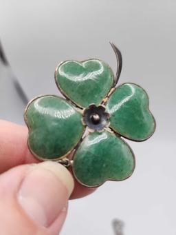 Vintage sterling silver & green stone 4 leaf clover necklace